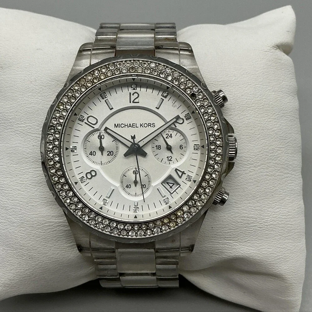 Michael Kors MK-5337 Womens Watch 43mm Crystas Chronograph New Battery 7.25